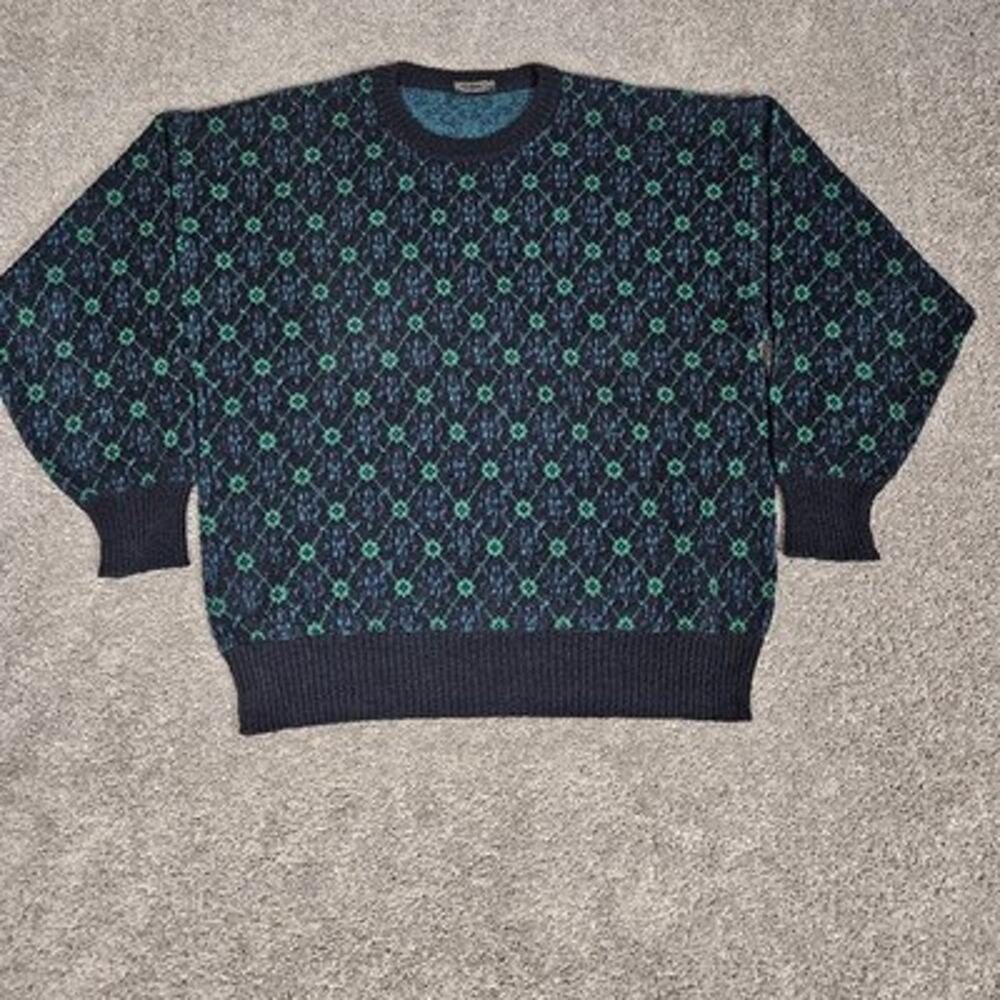 Vtg Ermenegildo Zegna Sweater Mens XL Blue Green Wool Blend Diamond Academia